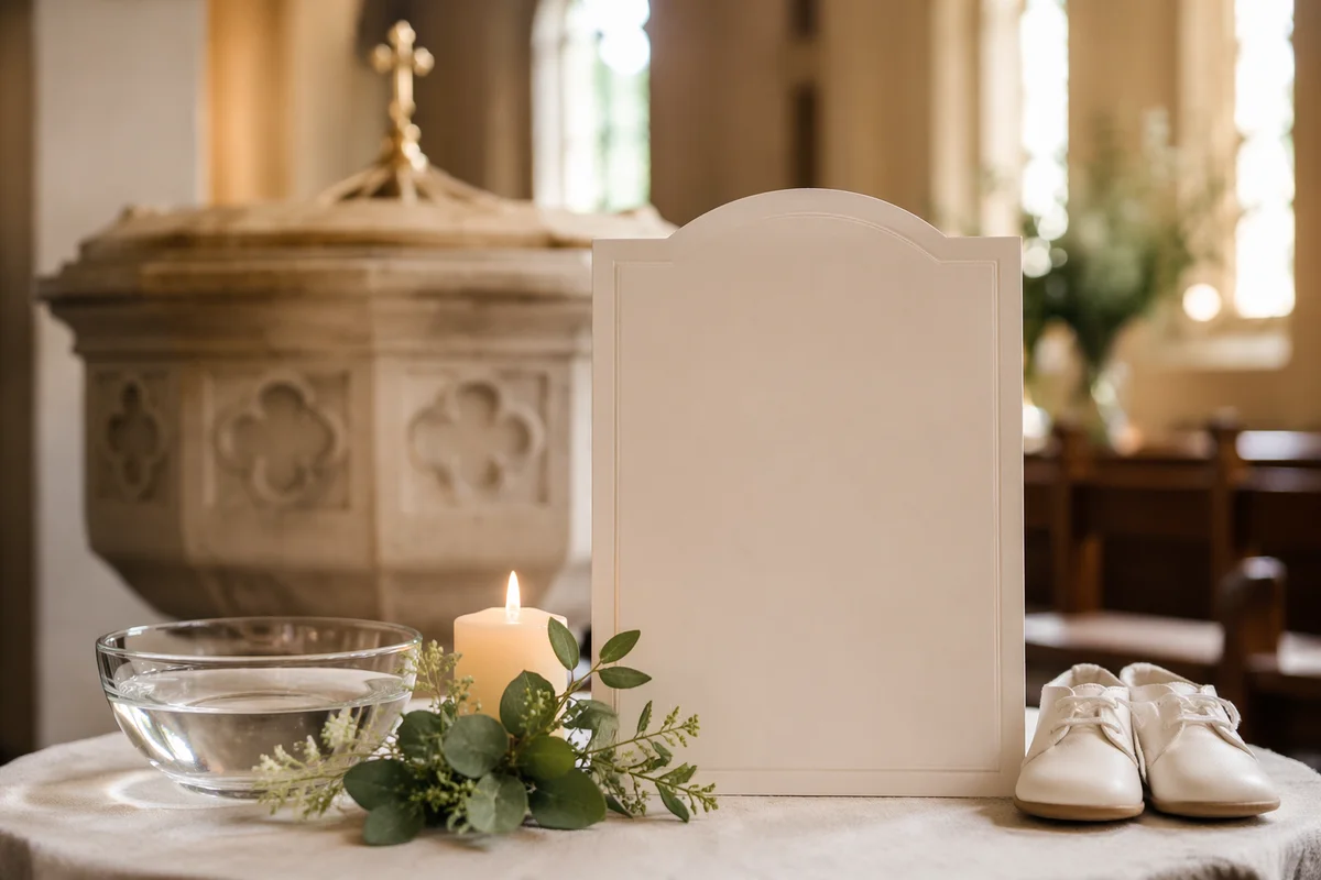 Elegant Baptism Announcement in Soft Church Light