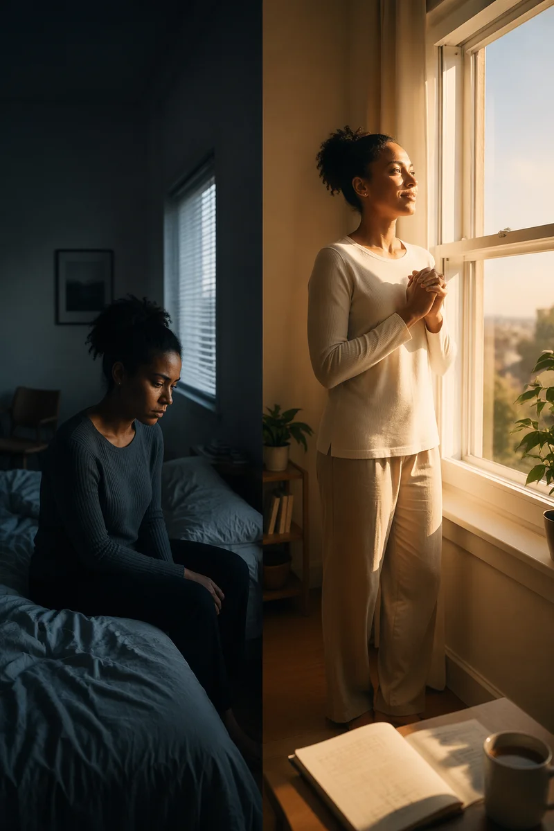Split Portrait of Woman Before and After