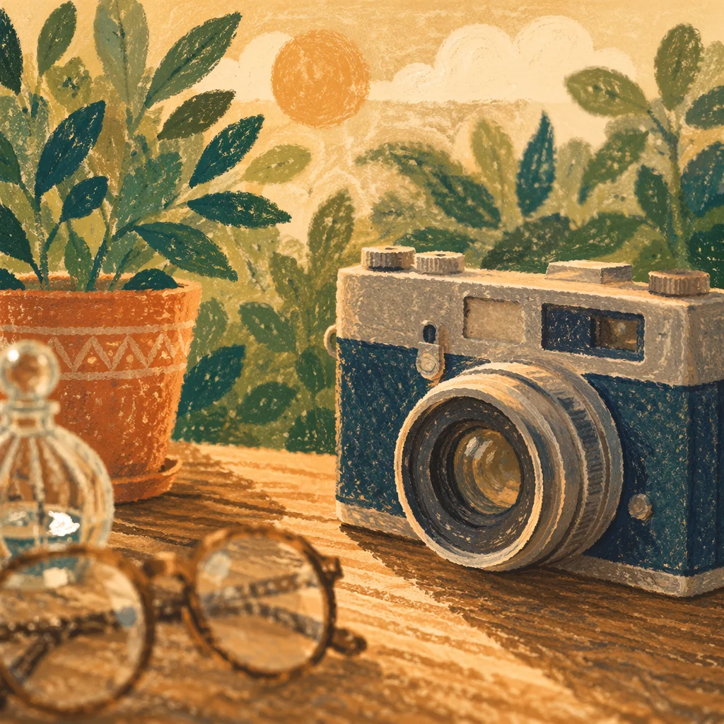Vintage Camera on Rustic Wooden Table