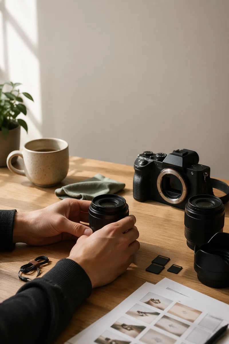 Behind the Scenes Camera Workspace Flat Lay