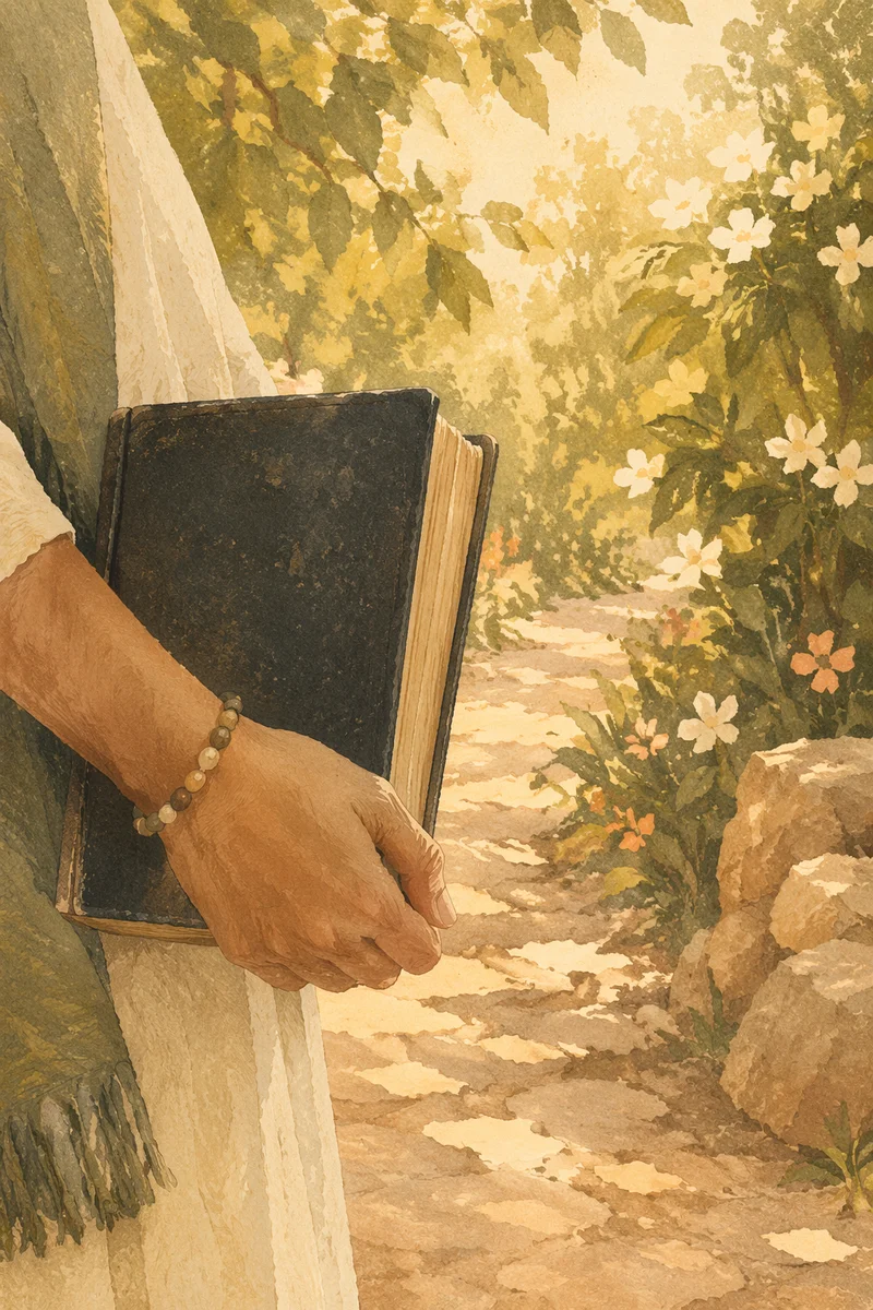 Hand Holding Worn Closed Book Outdoors