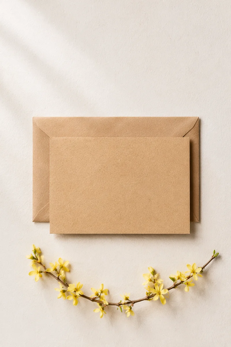 Blank Kraft Card with Spring Flowers