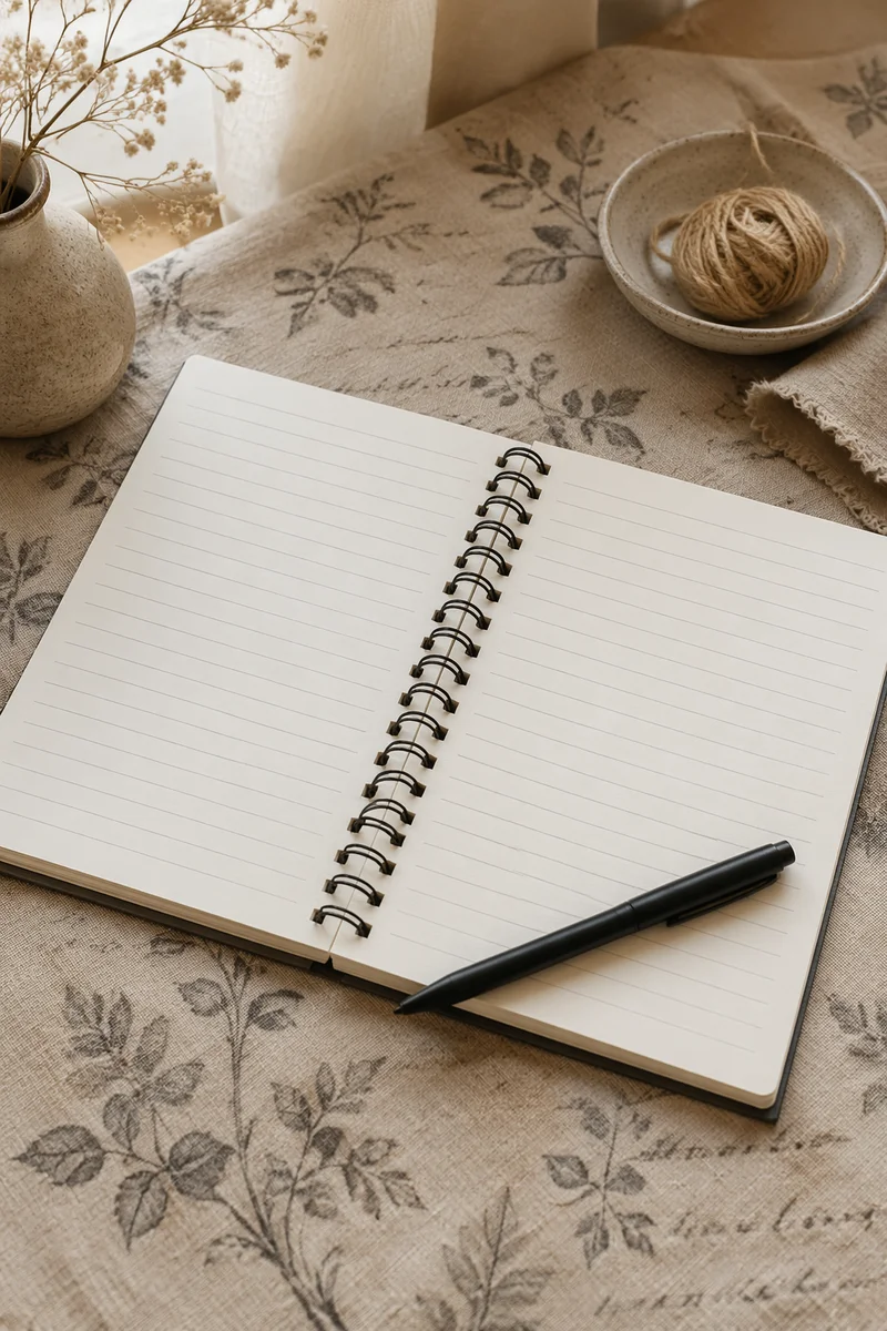 Blank Notebook and Pen on Linen