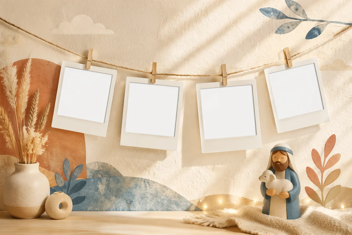 Blank Polaroid Frames Hanging on Twine