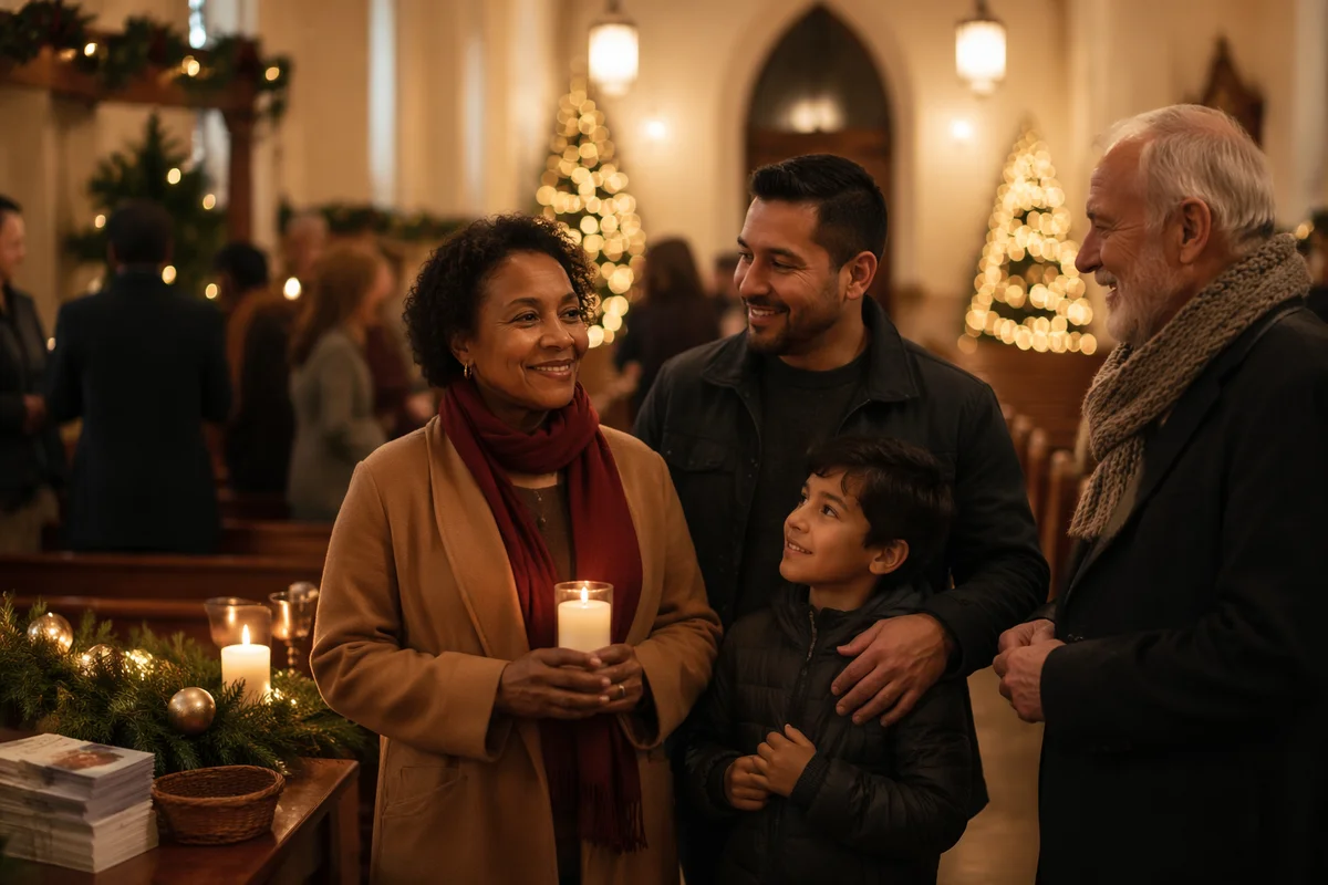 Warm Christmas Gathering in Chapel Interior