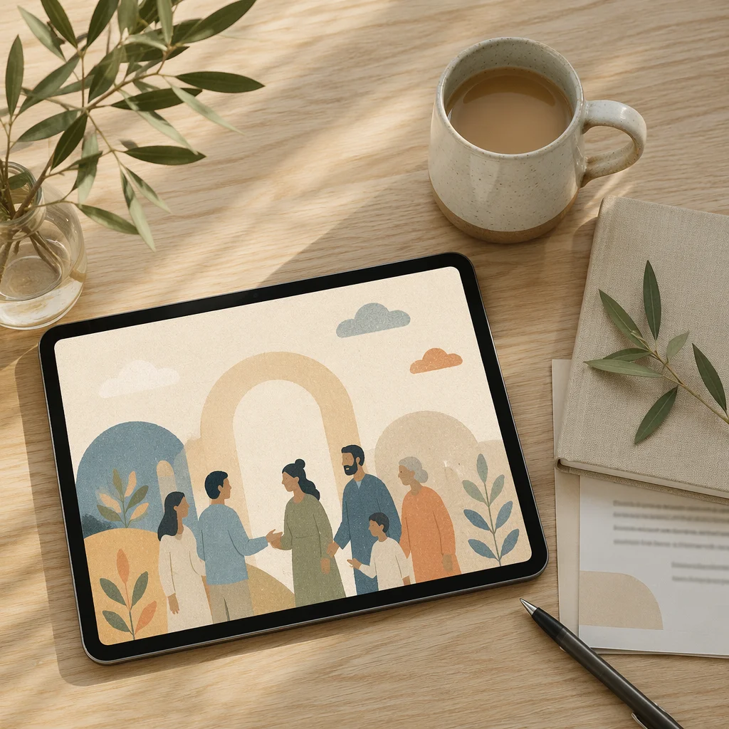 Minimal Church Announcement Tablet Desk Scene