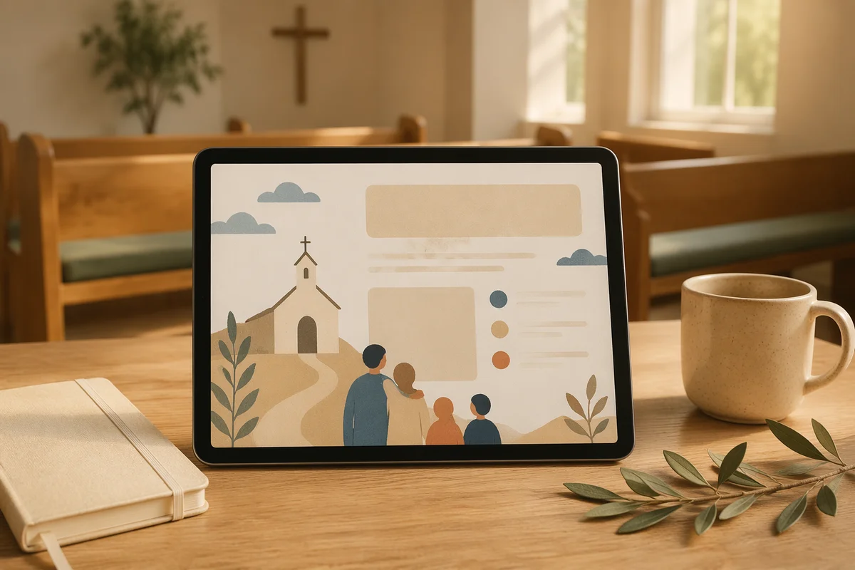 Minimal Church Announcement Tablet Flat Lay