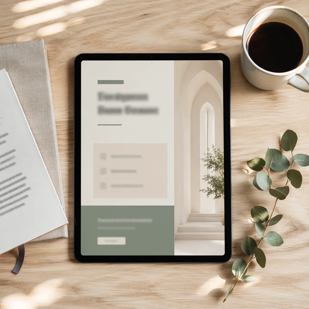 Minimal Church Announcement Tablet Desk Mockup