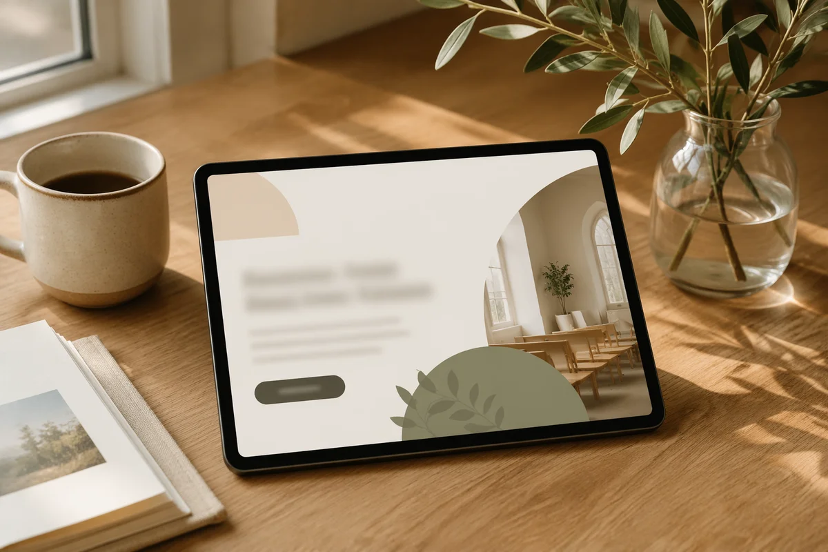 Minimal Church Announcement on Tablet Desk