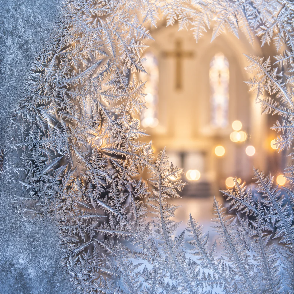Frosted Window Christmas Service Invitation Background