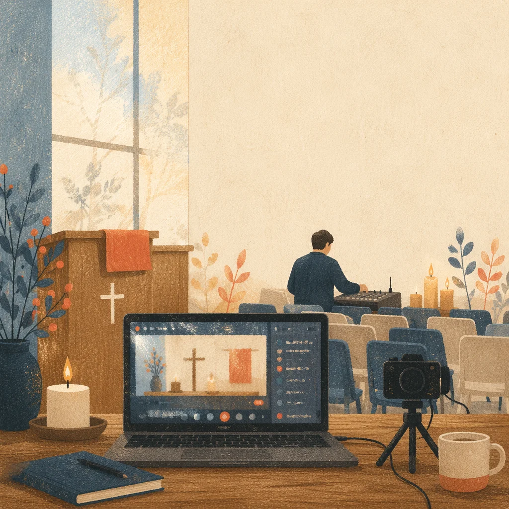 Livestream Setup in Small Modern Chapel
