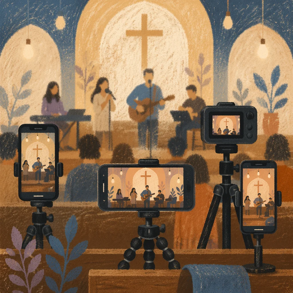 Church Livestream Devices in Warm Sanctuary