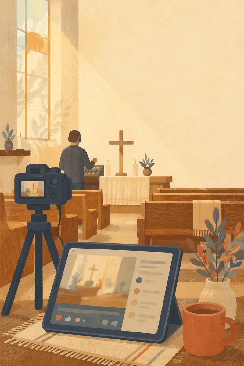 Camera and Tablet in Chapel Interior