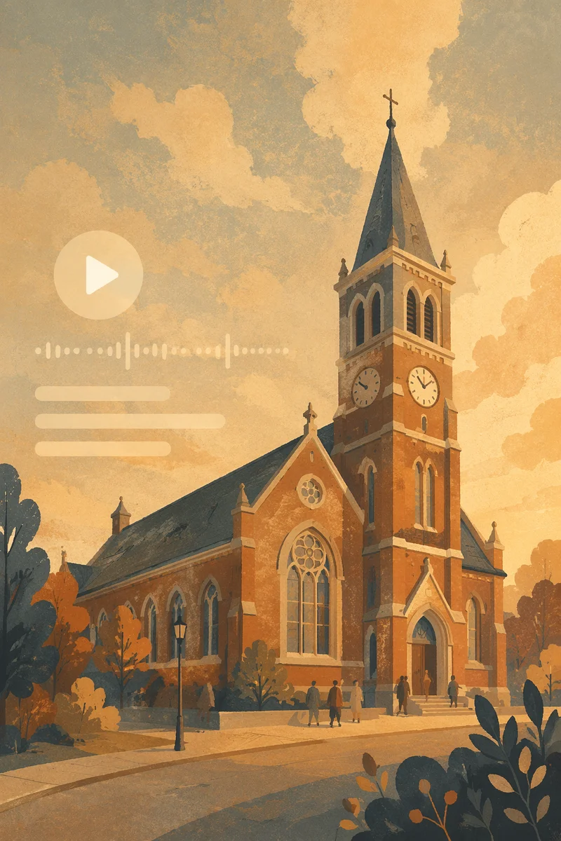 Historic Brick Church with Clock Tower
