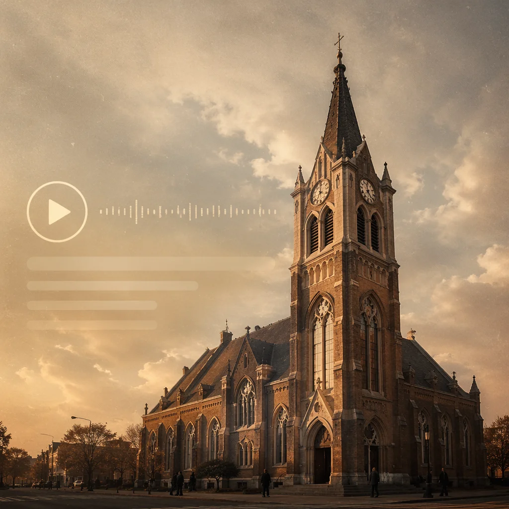 Historic Brick Church with Clock Tower