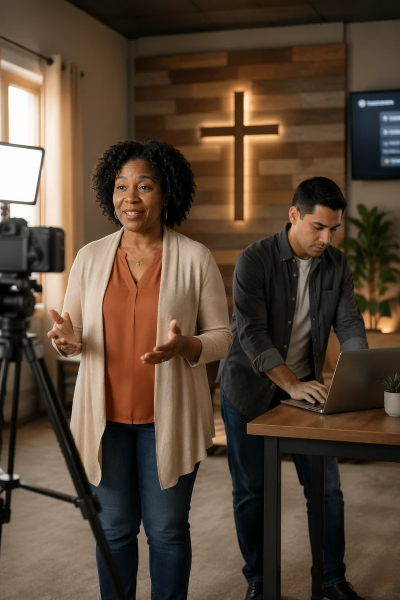 Online Worship Studio with Two Presenters