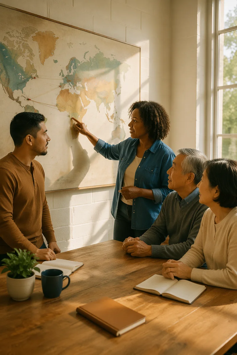 Diverse Group Around World Map
