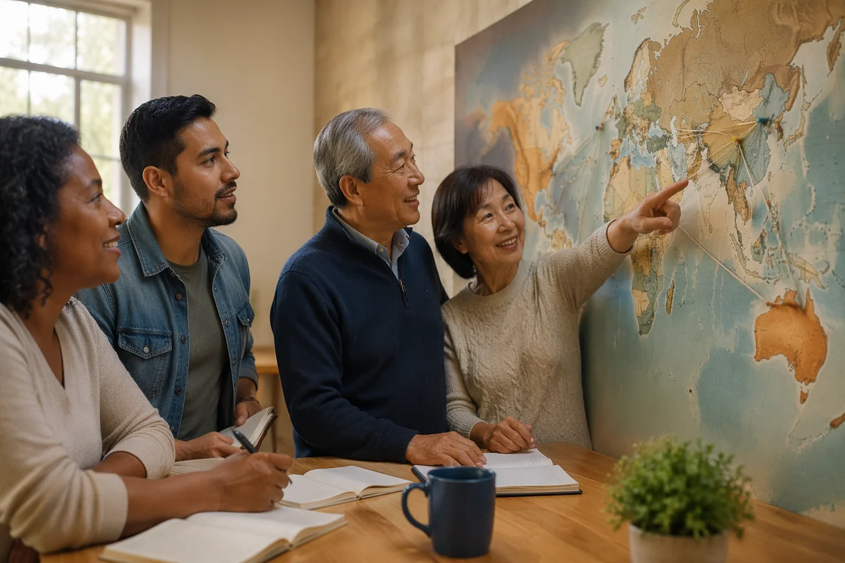 Diverse Group Around World Map