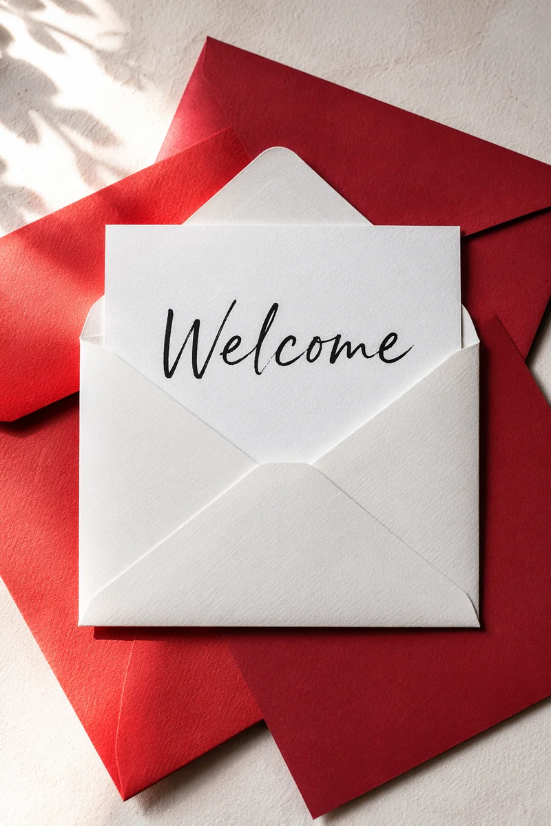 Warm Church Welcome Envelope Flat Lay