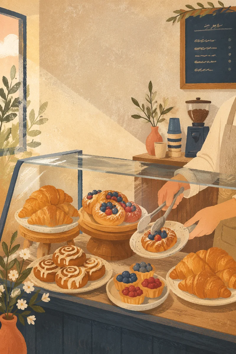 Artisanal Coffee Shop Pastry Counter Display