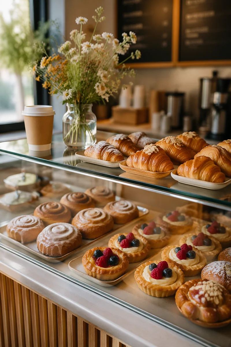 Cozy Coffee Shop Pastry Counter Display