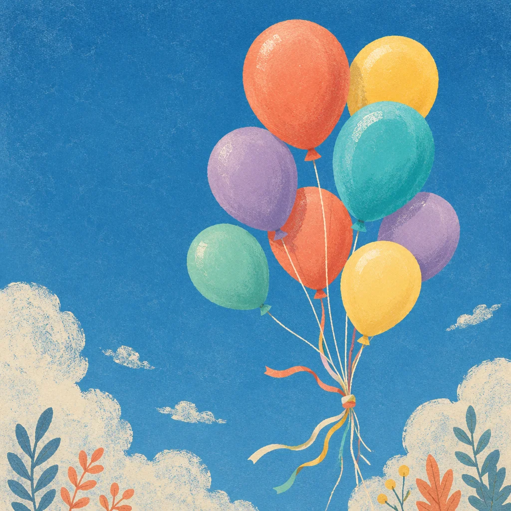 Colorful Balloons Floating in Blue Sky