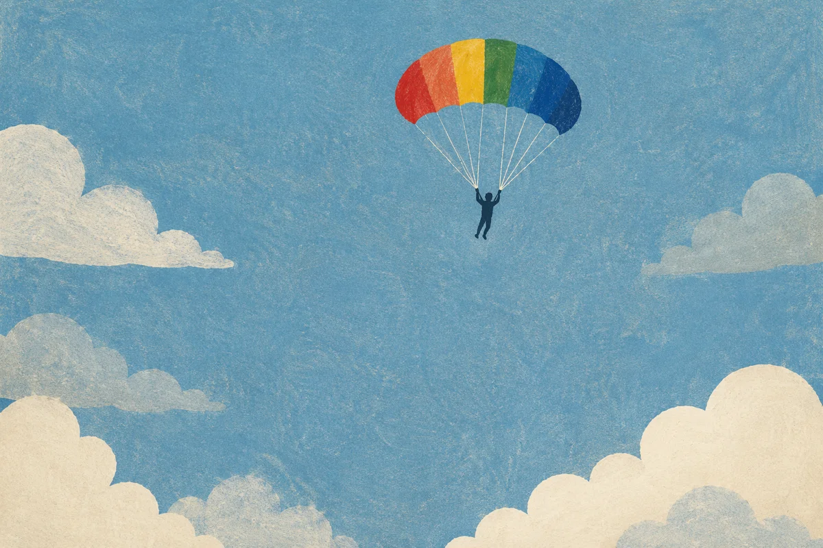 Rainbow Parachute Celebration in Open Blue Sky