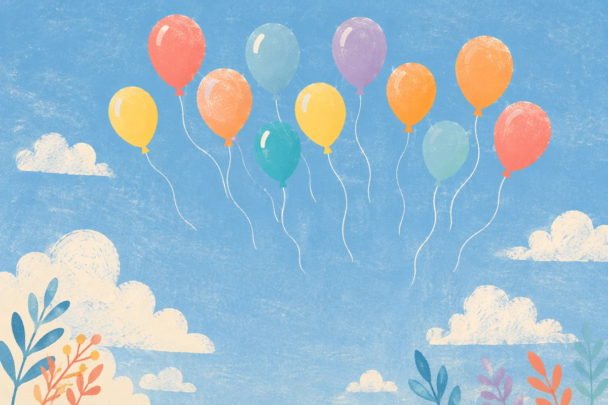 Colorful Balloons Floating in Clear Blue Sky