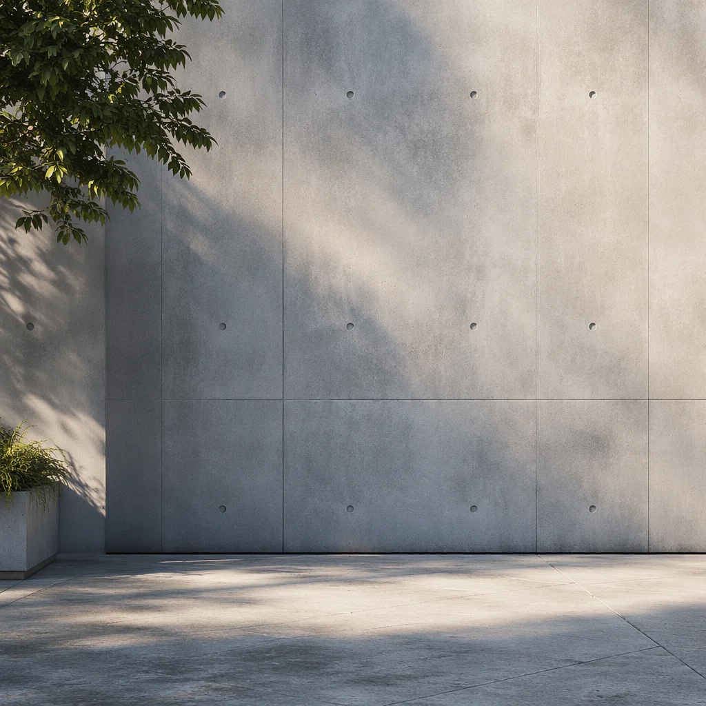 Minimal Concrete Wall in Urban Courtyard