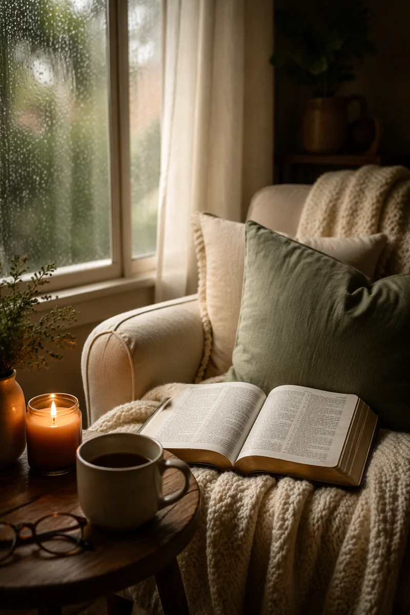Cozy Reading Nook by Rainy Window