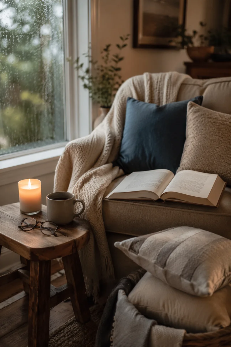 Cozy Reading Nook by Rainy Window