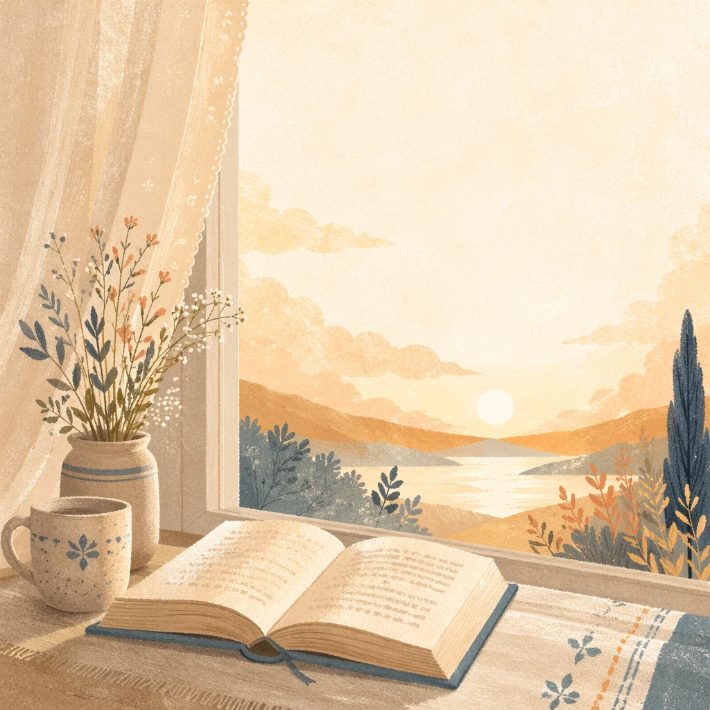Open Book on Sunlit Windowsill