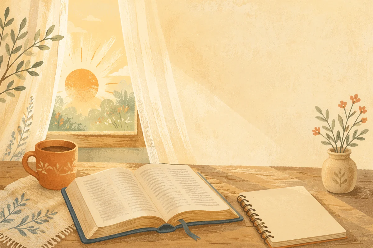 Open Book and Mug at Sunrise