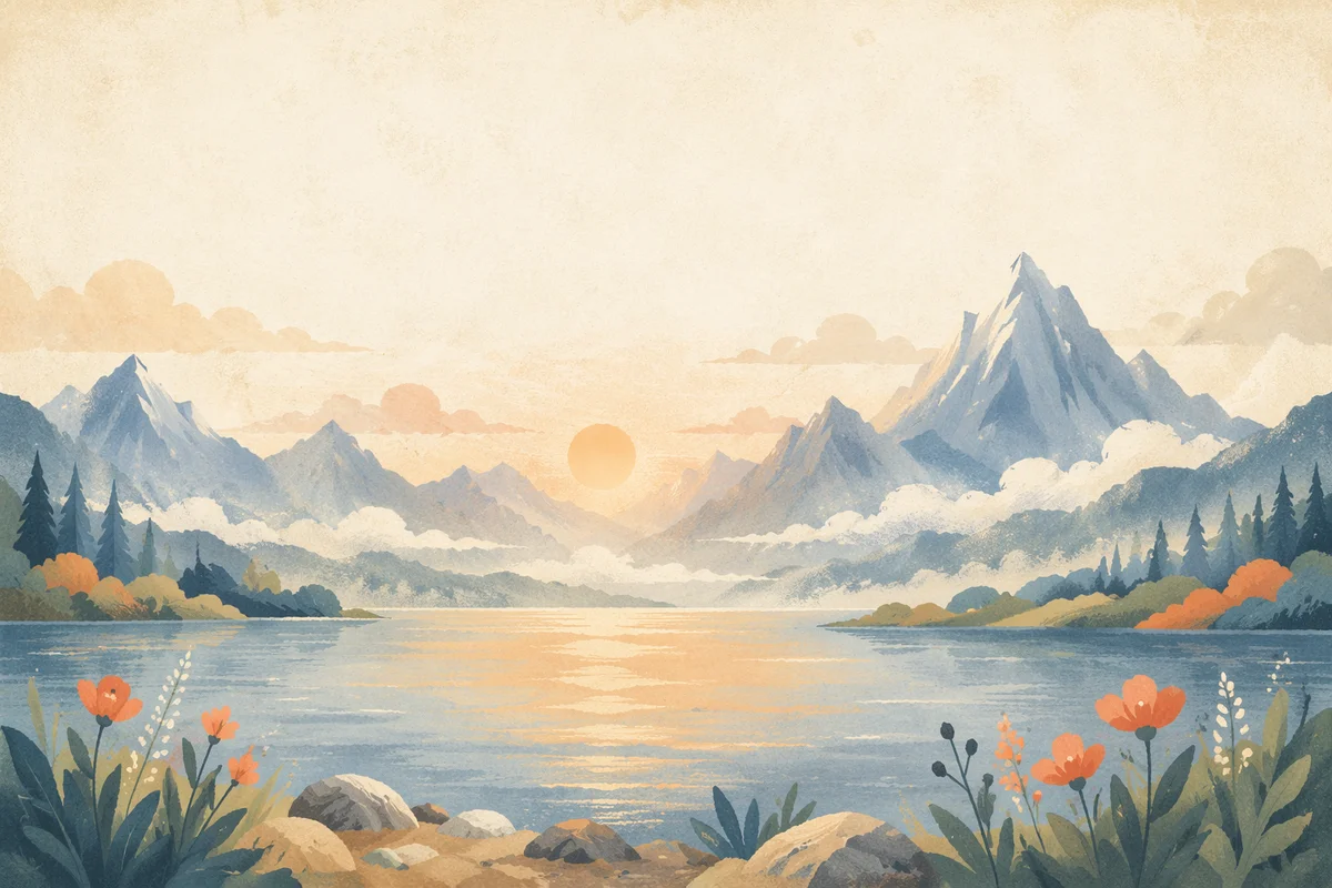 Peaceful Mountain Sunrise Bible Verse Background