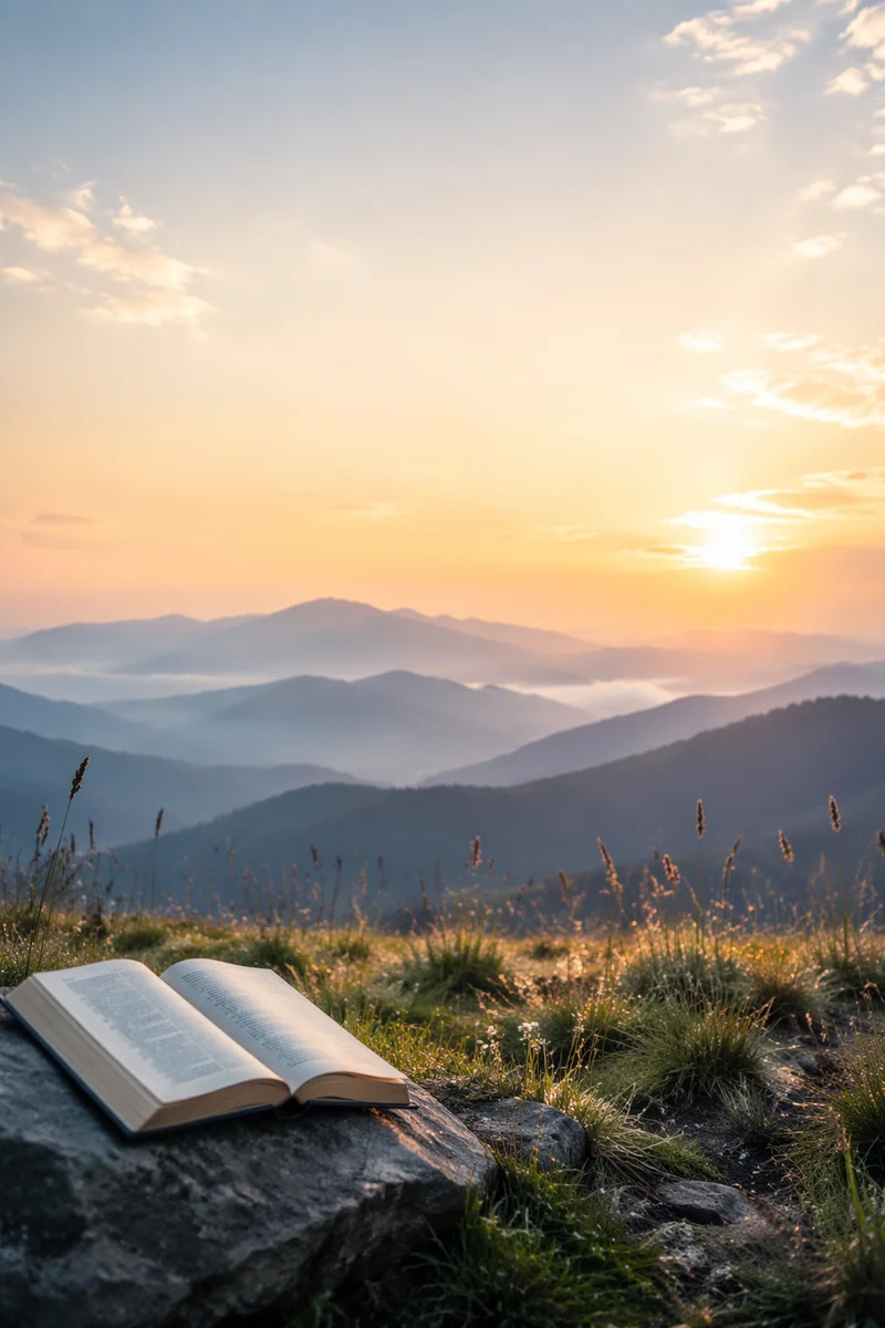 Peaceful Mountain Dawn Bible Verse Wallpaper