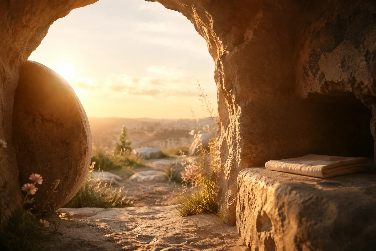 Empty Stone Tomb at Sunrise