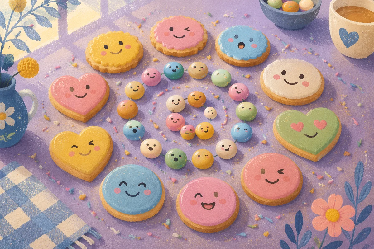 Playful Emoji Cookies and Candy Flat Lay