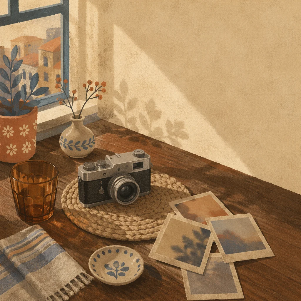 Vintage Film Camera on Retro Styled Table