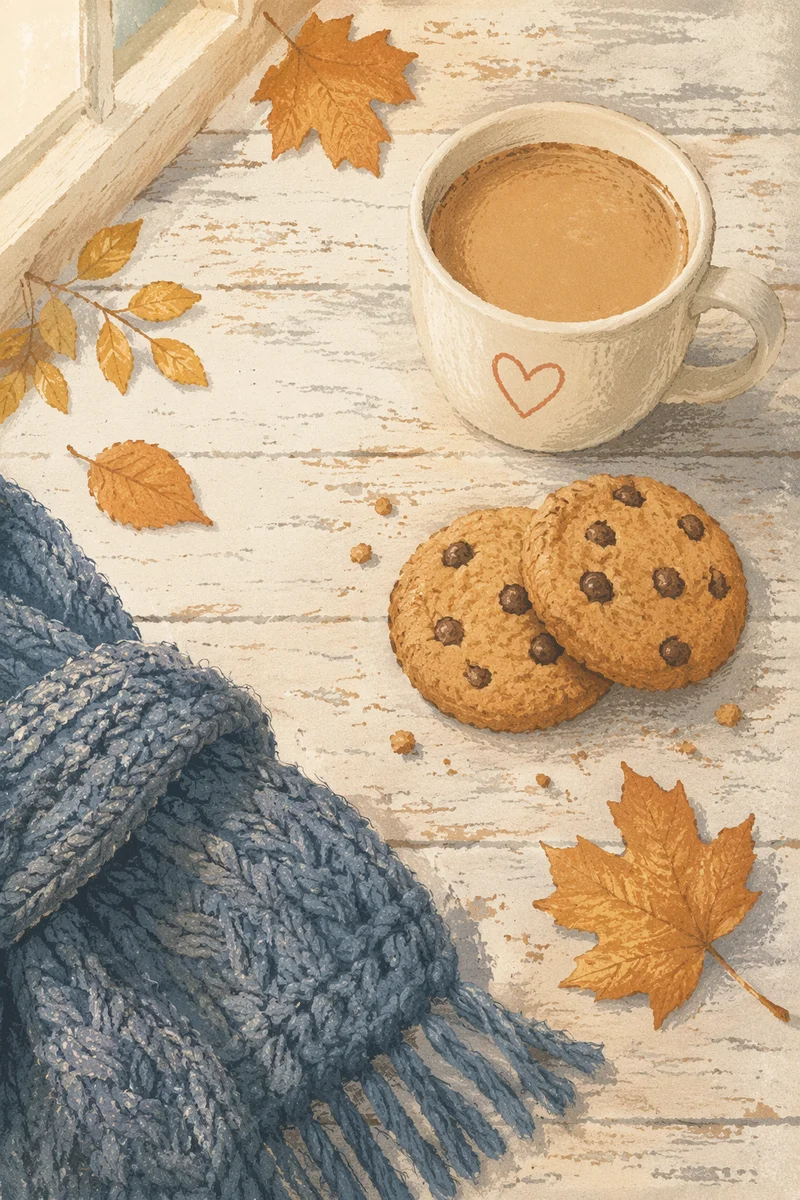 Cozy Autumn Coffee Flat Lay with Leaves