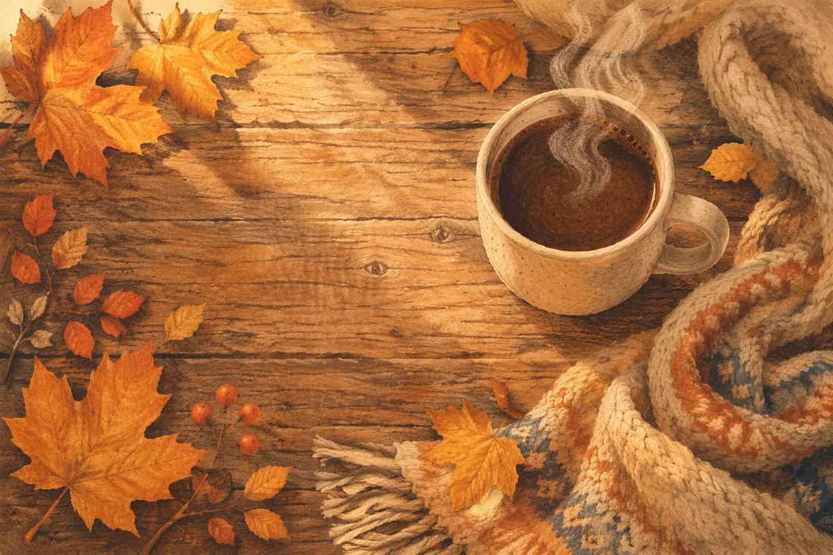 Cozy Autumn Coffee Flat Lay with Scarf