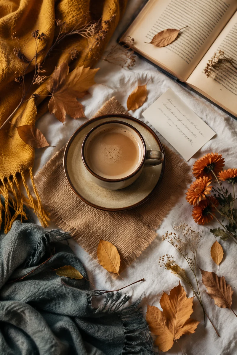 Cozy Autumn Flat Lay with Coffee