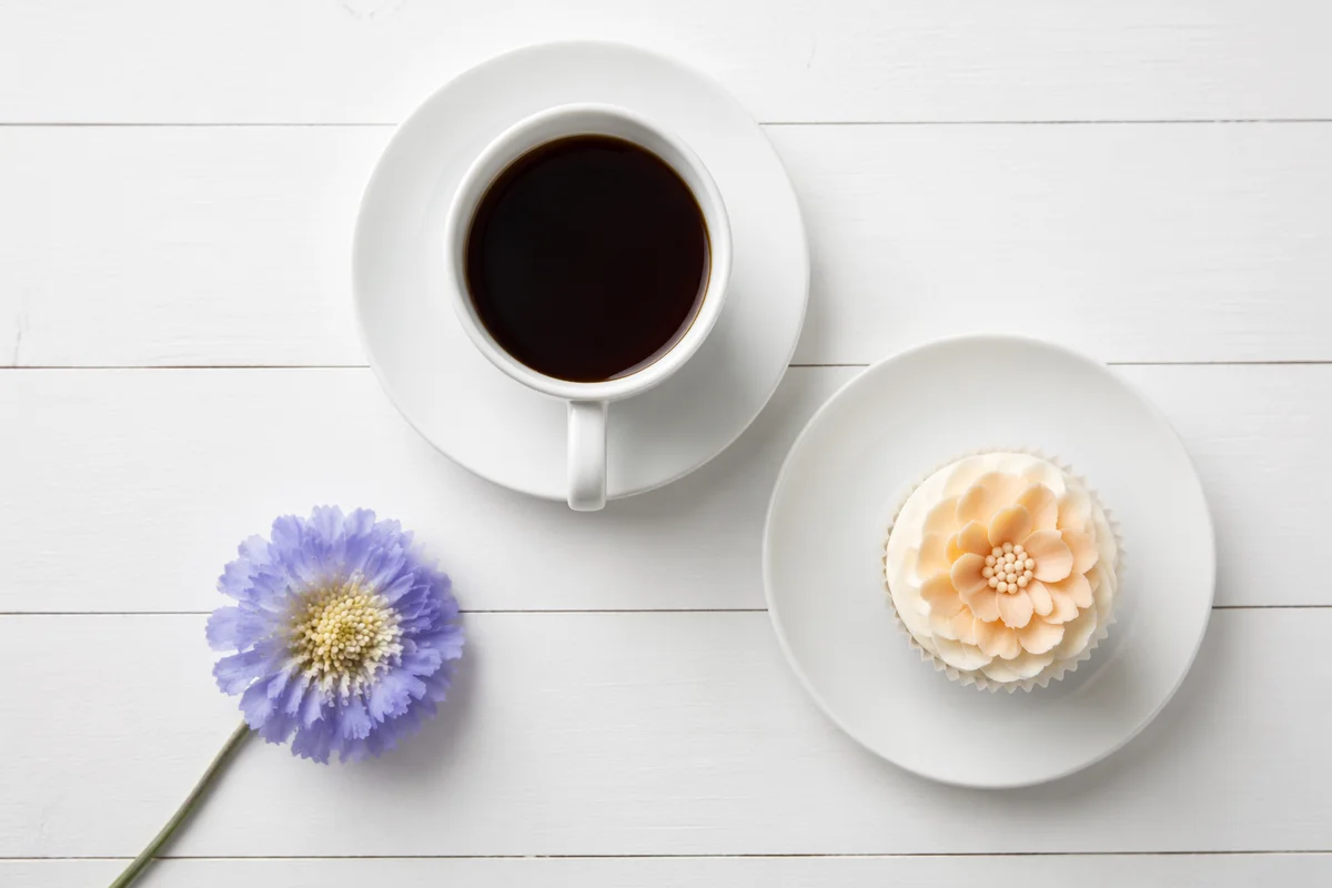 Minimal Coffee and Flowers Flat Lay