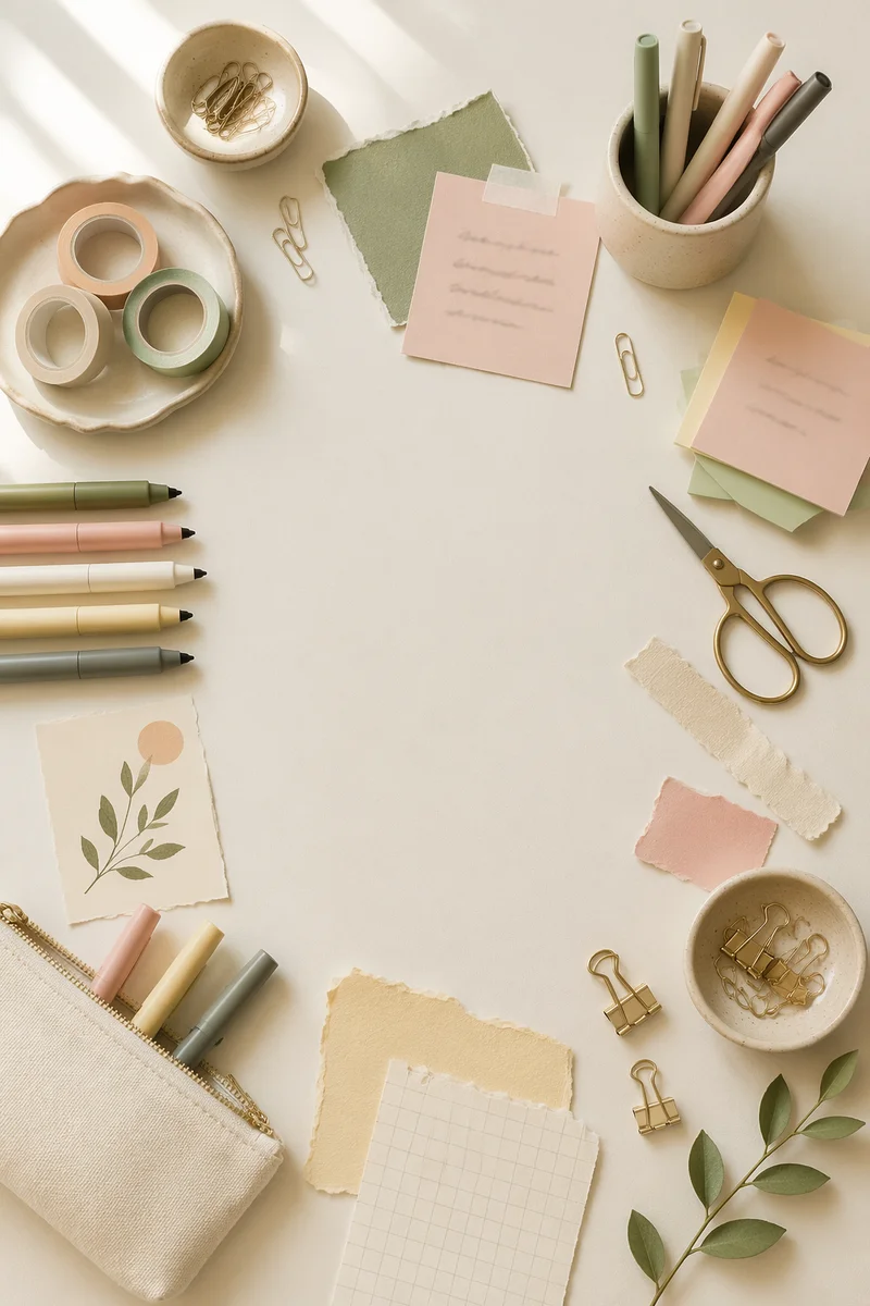 Pastel Flat Lay Stationery Workspace Scene