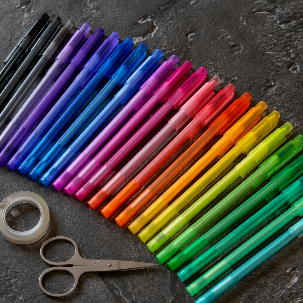 Rainbow Gel Pens on Charcoal Stone