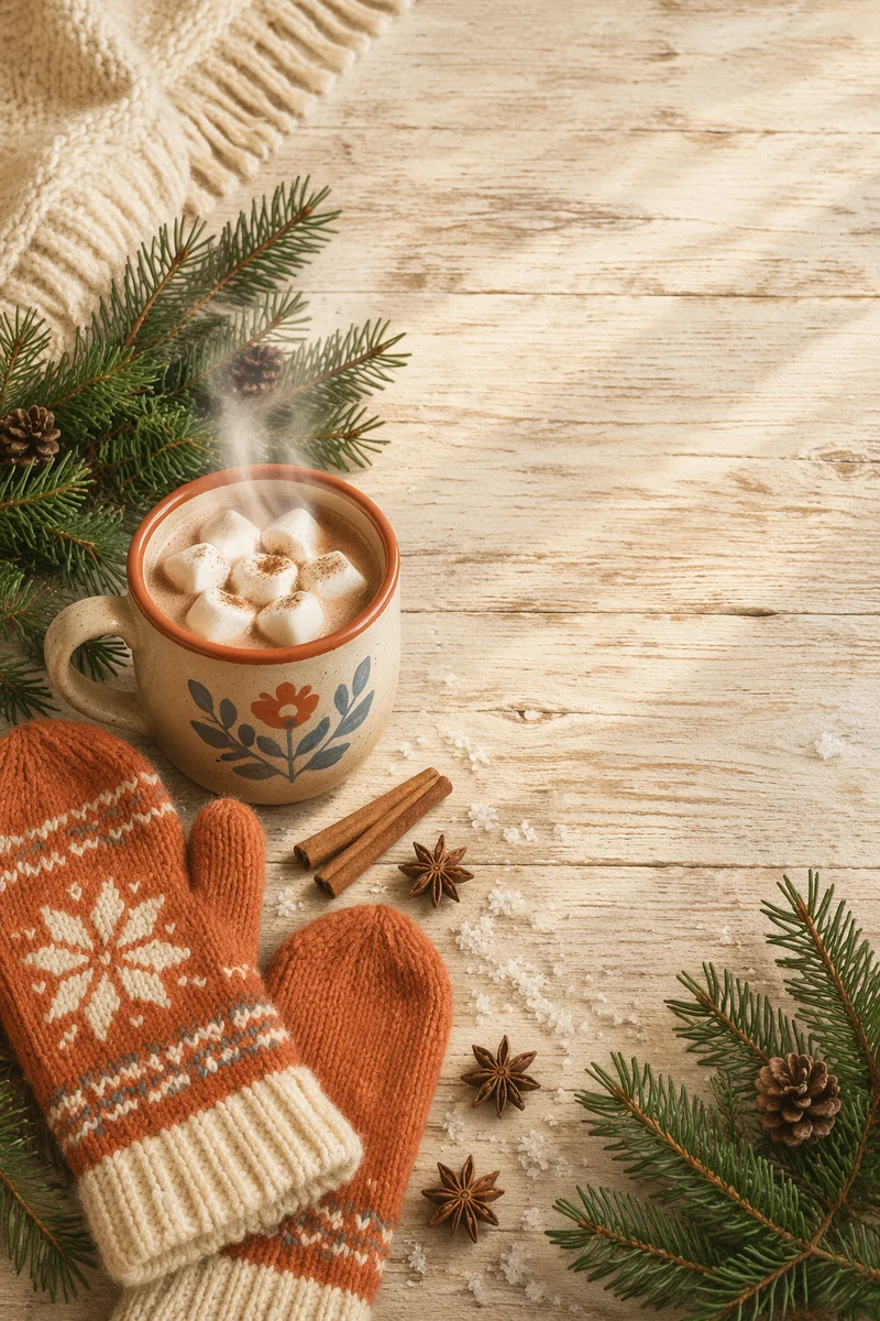 Cozy Winter Flat Lay with Cocoa