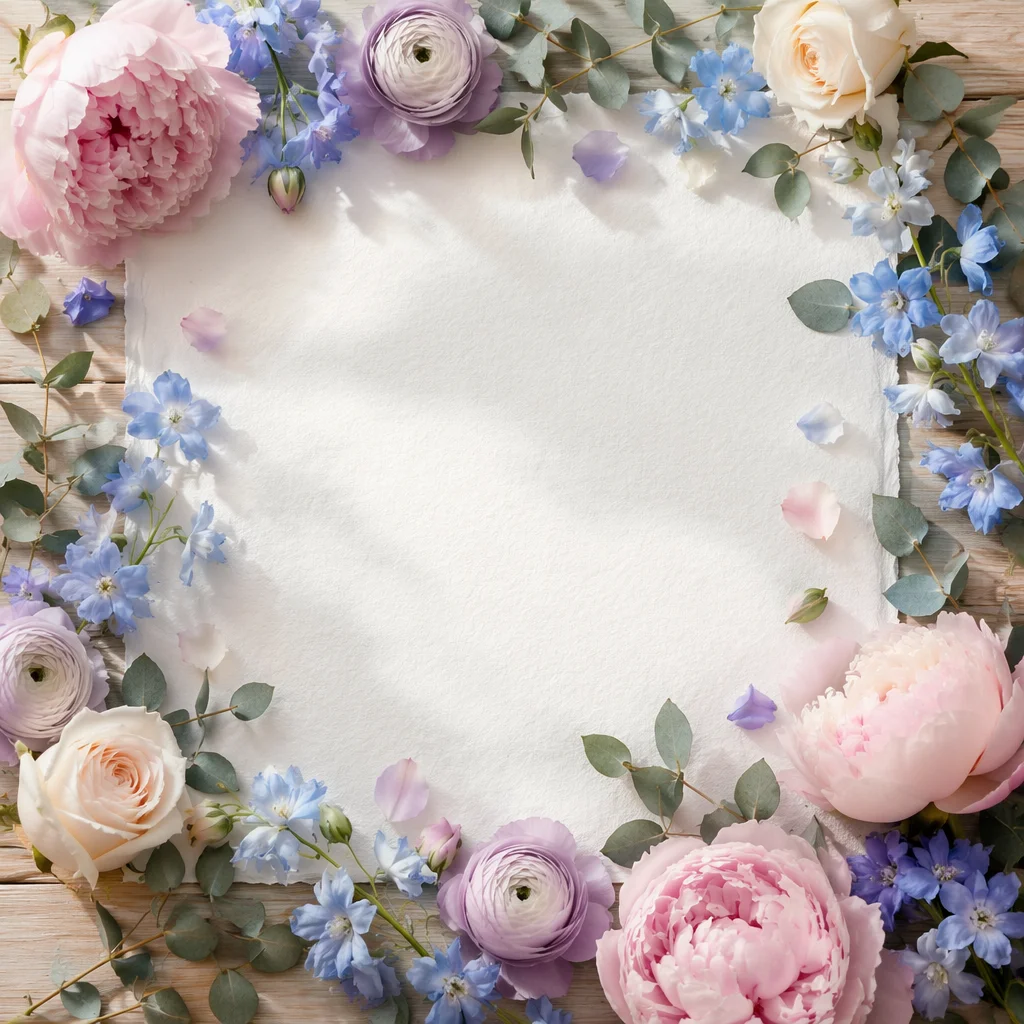 Delicate Floral Frame on White Paper