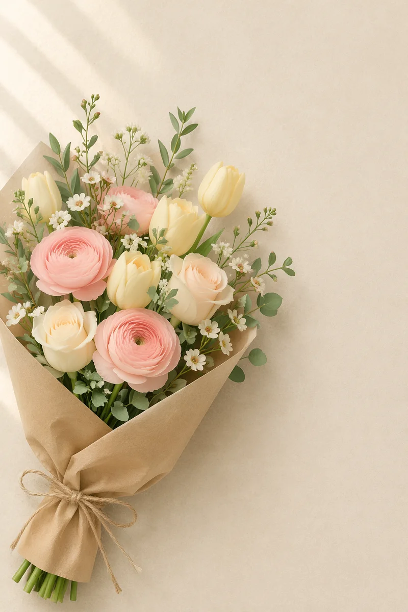 Spring Flower Bouquet with Copy Space