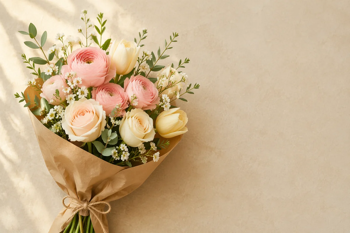 Spring Flower Bouquet with Elegant Copy Space