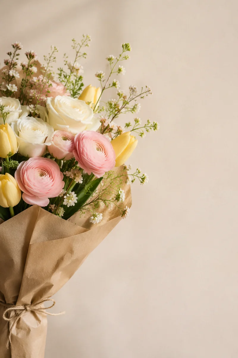 Spring Flower Bouquet with Elegant Copy Space