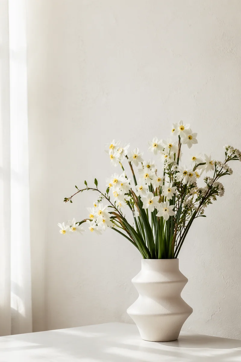 Minimalist Spring Flowers in Ceramic Vase